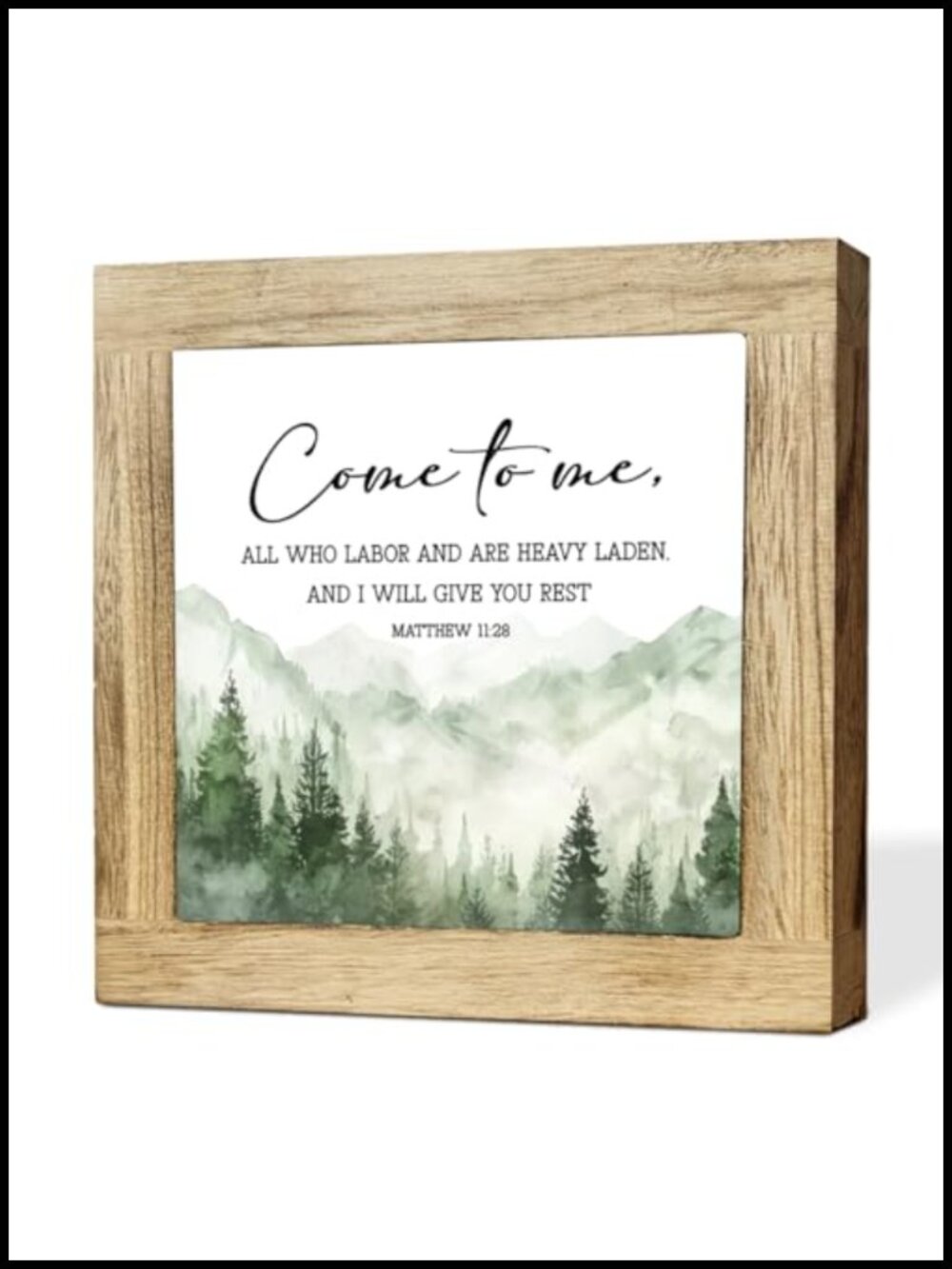 Christian Wooden Sign Matthew 11:28 Rustic Farmhouse Shelf Decor 5.9x5.9 in